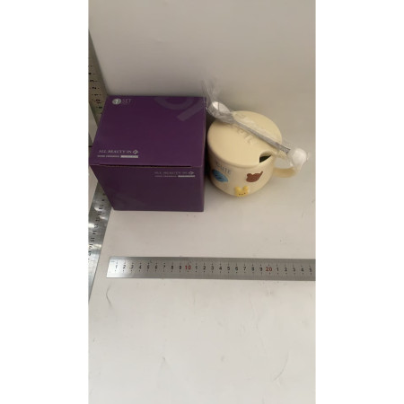 Cana ceramica, Cyrax, din Portelan, print Figurine Animalute, Cana penru Copii, Model CUTE, Cana cu Lingura si Capac, Ceasca pentru Cafea, Ceai, 400ml Galben