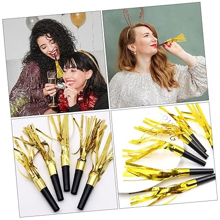 Set 6 Fluiere Party cu Franjuri, Cyrax, din Plastic, Auriu