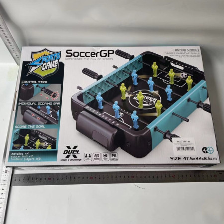 Masa de Fotbal cu Teren si 12 Jucatori Cyrax, 4 Manere, 2 Mingi, cu Tablou Scor, din ABS, 47.5x32x8.5 cm, Design Multicolor, pentru Copii/ Adulti