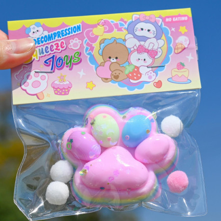 Jucarie Antistres Squishy, Cyrax, Labuta de Pisica Pufoasa, cu Revenire Lenta, 7.5 x 8.5 cm, Model 27052, Multicolor