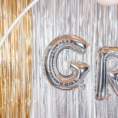 Balon Folie Metalizata Litera G, Cyrax, 80 cm, Umflati cu Heliu sau Aer, Ambalaj Individual, Pai inclus, Argintiu