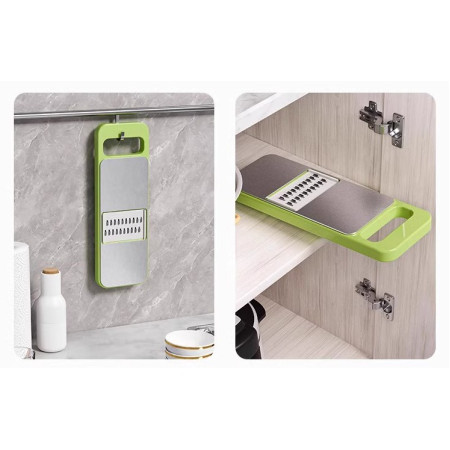 Set Multifunctional din 7 Piese, Cyrax, pentru Taierea si Maruntirea Legumelor, Uz Casnic,din Otel Inoxidabil, Gri-Verde