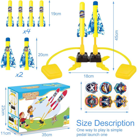 Jucarie pentru Copii, Cyrax, Lansator de Rachete cu Piciorul, Doua Lansatoare, 6 Rachete Fara Lumini, 45x18 cm, Galben