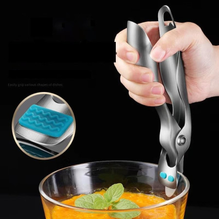 Clema pentru Boluri, Cyrax, Anti-Alunecare, din Otel Inoxidabil si Silicon, de Uz Casnic, Rezistent la Temperaturi Inalte, 19.5x3.2 cm, Gri