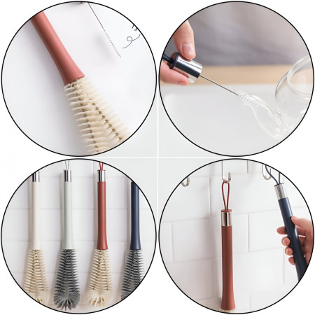 Perie de Curatat Pahare, Sticle, Biberoane, Cyrax, cu Maner Lung, Uz Casnic, Silicon, Ergonomic, 3.9x5.4x38.5cm, Rosu