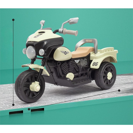 Motocicleta Electrica Cyrax, cu Acumulator, cu Sistem Anti-Rasturnare, Sistem de Lumini si Muzica, Cutie de Depozitare, 1-8 Ani, 93 x 43 x 58 cm, Alb - Bej