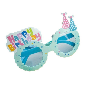 Ochelari Decorativi, Cyrax, pentru Petrecere, din ABS, Unisex, Model Happy Birthday, 13.5 x 8.5 cm, Albastru cu Lenile Albastre