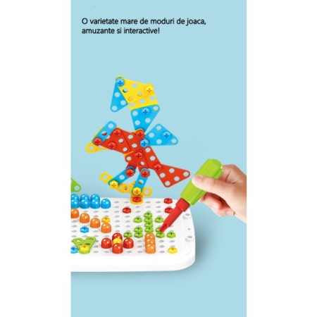 Jucarie educativa pentru copii, Cyrax, Set 258 piese, 6 in 1, Valiza cu bormasina, Multicolor