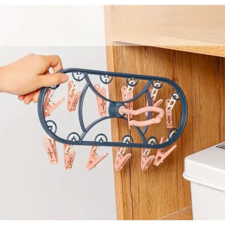 Uscator de Rufe Suspendat  cu 12 Carlige, Rotire 360 Grade, Protectie Vant, Mateiral Plastic, Usor de Depozitat, Multifunctional, 30 x 12.5 cm, Albastru/Roz