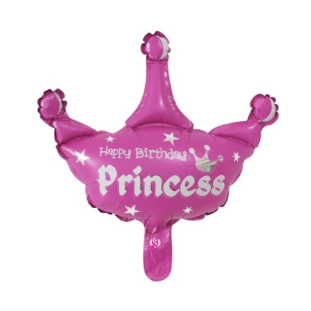 Balon din Folie Metalizata, Cyrax, Mini Figurine, Model Coroana de Printesa, Tematica Aniversare, 42x38 cm, Ambalaj Individual, Pai Inclus, Umflare cu Aer sau Heliu, Roz