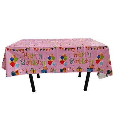 Fata de Masa, Cyrax, din Folie, Imprimeu Happy Birthday cu Baloane, 137 x 183 cm, Roz