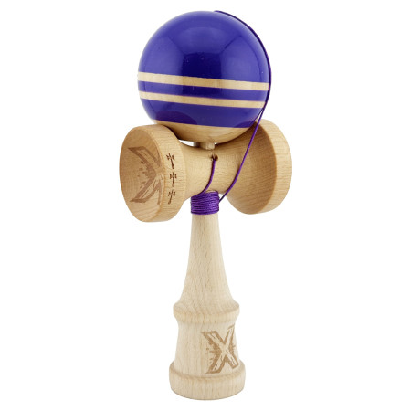Kendama X Rainbow Originala, Profesionala, Cyrax, Big Cups V2, Super Sticky cu Cupe Mari, Rulment Metalic, din lemn 18 cm, Ata 55 cm, Violet/Maro