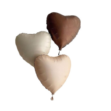 Set 3 Baloane din Folie Metalizata, Cyrax, Figurine Inimi, Tema Ziua Indragostitilor, 45 cm, Ambalaj Individual, Pai Inclus, Umflare cu Aer sau Heliu, Crem/Maro