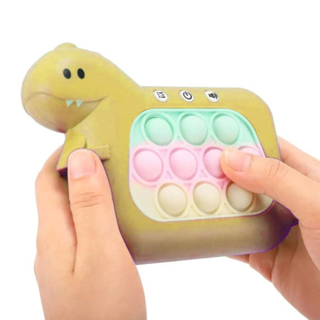 Jucarie Interactiva Pop It Whack A Mole, Cyrax, Tip Consola, Anti-Stres, 4 Moduri de Joc, din ABS si Silicon, +3 Ani, Model Dinozaur, Galben