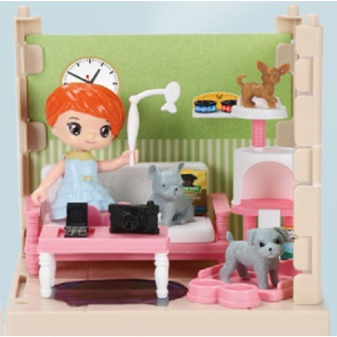 Set adapost pentru animalute Cyrax, casa de papusi cu mobilier si ustensile, activitati distractive