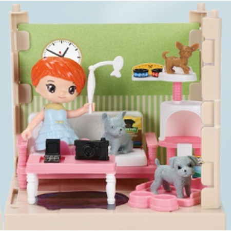 Set adapost pentru animalute Cyrax, casa de papusi cu mobilier si ustensile, activitati distractive