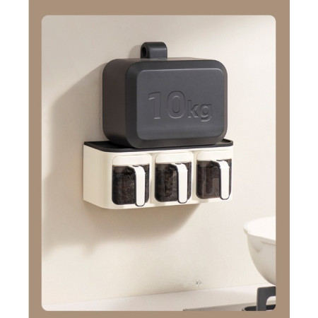 Cutie de Depozitare a Condimentelor, Cyrax, de Uz Casnic, Montare pe Perete, 3 Compartimente, 25.8 x 13.6 x 10.5cm, Alb-Negru