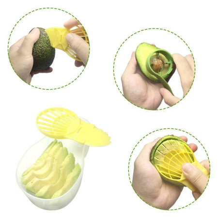 Recipient de Depozitare Avocado 5in1, Cyrax, Etans, pentru Frigider, din Plastic, Dispozitiv de Taiat, Curatat, Feliat, 15x4.5x7 cm, Gri