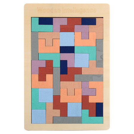 Puzzle Montessori, Cyrax, din Lemn, Tip Tetris, +36 Luni, Forme Neregulate, 40 Piese, 26.5 x 17.7 cm, Multicolor Pastelat