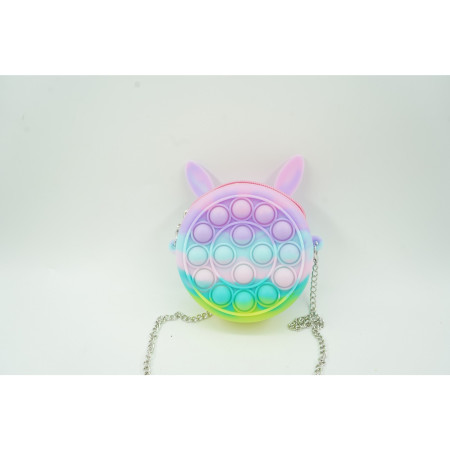 Jucarie antistres din silicon Cyrax, Pop it Now and Flip It ,Mini Geanta, Iepuras, 6 cm, Macarons