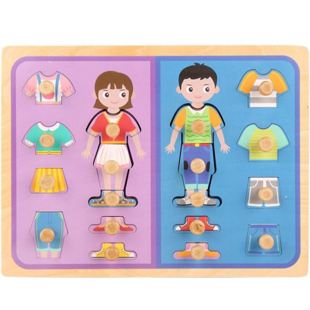 Puzzle Montessori din Lemn pentru Copii, Cyrax, 3D, 0-3 Ani, Model Imbracaminte, Educativ, Intuitiv, Creativ, 18 Piese, Multicolor