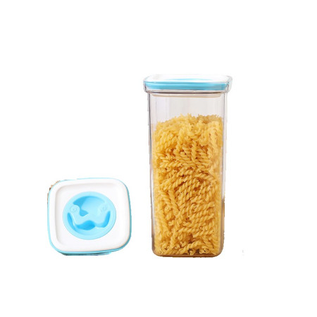 Cutie de Depozitare pentru Bucatarie, Cyrax, 2L, din ABS+PET+Silicon, Capac Alb/Albastru, 11.5 x 23 x 8 cm, Transparent