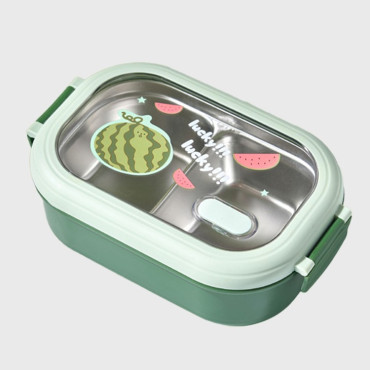 Caserola Container pentru Pranz, Cyrax, Caserola LUNCH BOX pentru Studenti, din Plastic PP, pentru Scoala, Compartiment Metalic in Interior, 22.5 x 14.5 x 8 cm, Verde