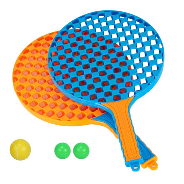 Set  Badminton pentru Copii, Cyrax, 2 Palete, 3 Mingi, Pentru Joaca si Antrenament, Albastru Portocaliu