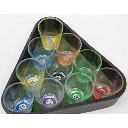 Set 10 pahare de shot Cyrax, cu Suport de Biliard, 30 ml, din sticla, 10 x 10 cm, multicolor