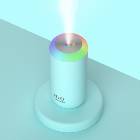 Umidificator, H2O, cu Difuzor de Aroma, Lumina de Noapte LED in 7 Culori, Zgomot Redus, 14.7x7.2cm, 350mL, Culoare Albastra