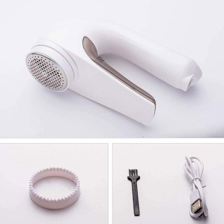 Aparat Pentru Curatat Scame, Par Si Praf,  Trimmer pentru Diferite Tipuri De Material, Cu Lame Din Otel Inoxidabil, Maner Ergonomic, Incarcare Prin USB, 15x6x9 cm, Alb