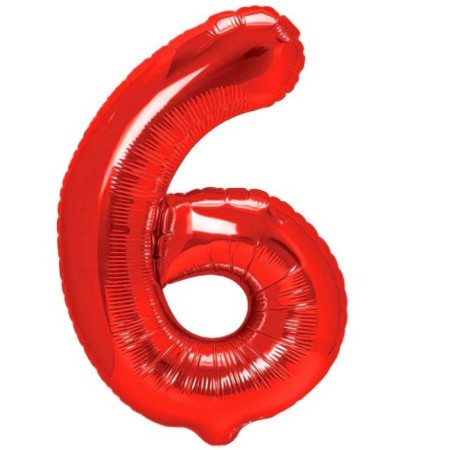Balon din Folie Metalizata Cyrax, Figurina Cifra, Tema Aniversare 100 cm, Ambalaj Individual, Pai inclus, Umflare cu Aer sau Heliu, Rosu, Cifra 6