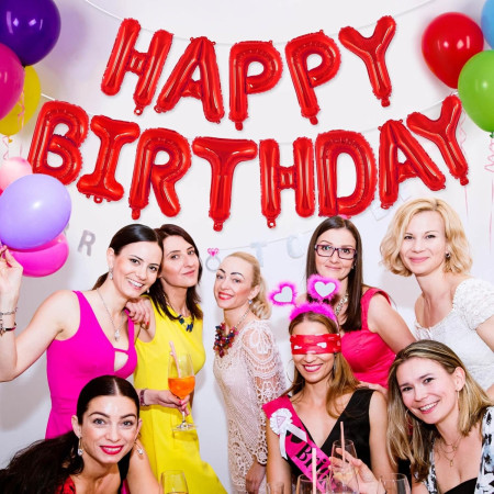 Set Baloane din Folie Metalizata, Cyrax, Model Happy Birthday, Litere de 40 cm, Baloane Party, Ambalaj Individual, Pai, Ata si Adeziv Incluse, Umflare cu Aer sau Heliu, Rosu