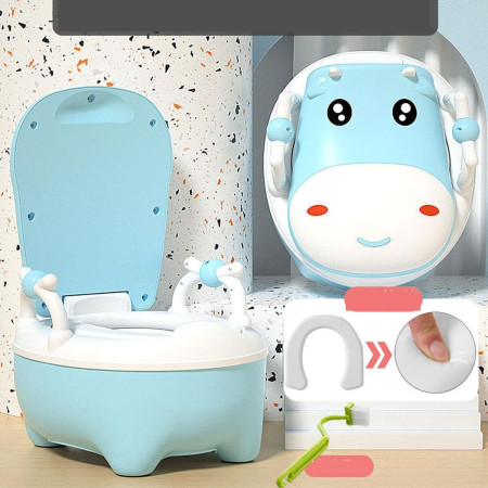 Olita pentru Copii, Cyrax, +1an, Portabila, Design Vacuta cu Capac, Model Prietenos, Non-Toxic, cu Manere, Compartiment Detasabil, Perie Inclusa, Usor de Curatat, Albastru