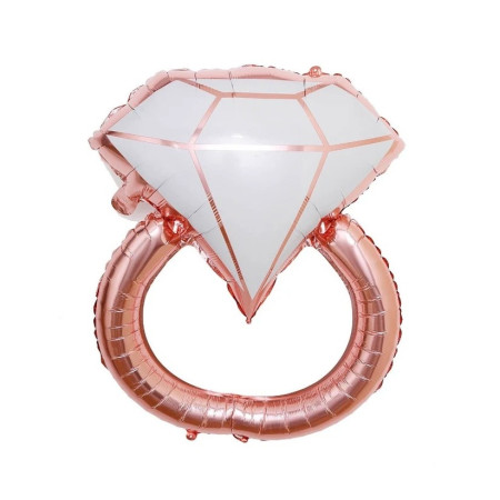 Balon din Folie Metalizata, Cyrax, Figurina Inel de Logodna, Model Diamant, Tema Nunta, 60 cm, Ambalaj Individual, Pai Inclus, Umflare cu Aer sau Heliu, Roz