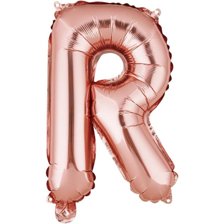 Balon Folie Metalizata Litera R, Cyrax, 40 cm, Umflati cu Heliu sau Aer, Ambalaj Individual, Pai inclus, Rose Gold