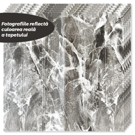 Set 10 Placi Tapet 3D,  70 x 70 cm, Grosime 3 mm, din Rasina, Tip Placi de Lemn, Suprafata Acoperita 4.9 mp, Gri Marmorat