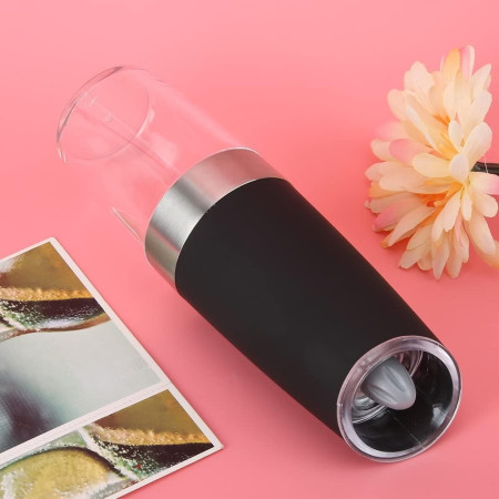 Rasnita Electrica Sare si Piper, Cyrax, cu Camera Depozitare Transparenta, Macinare, Functionare pe Baterii, cu Lumina, ABS, 20x6.5 cm, Negru/Transparent