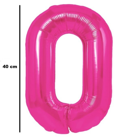 Balon din Folie Metalizata Cyrax, Figurina Cifra, Tema Aniversare 40 cm, Ambalaj Individual, Pai inclus, Umflare cu Aer sau Heliu, Roz, Cifra 0
