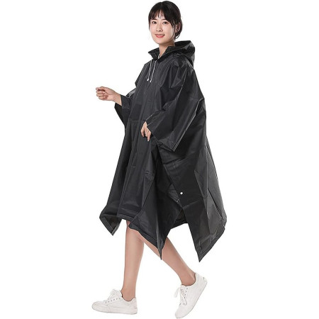Pelerina de Ploaie,  pentru Adulti, EVA, Tip Poncho, Impermeabila, Rezistenta la Vant, Capse Laterale, 160 g, Negru