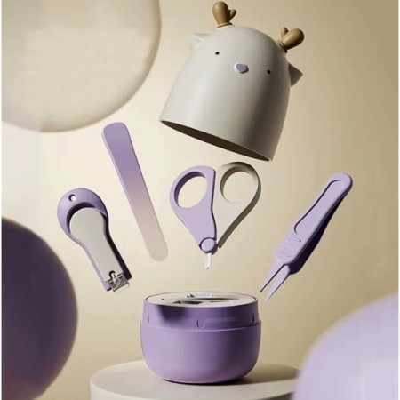 Set 4in1 de Ingrijire Unghii pentru Bebelusi, Cyrax, Cutie de Depozitare Tip Cerb, 0-6 Ani, 11 x 6 x 11 cm, Mov