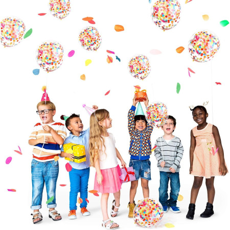 Set 10 Baloane din Latex, Cyrax, Model Party Confetti, 30 cm, Multicolore, 2.8 g