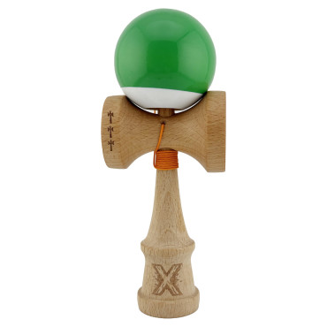 Kendama X Originala, Profesionala, Cyrax, Big Cups V2, Super Sticky cu Cupe Mari, din lemn 18 cm, Rulment Metalic cu Ata 55 cm, Verde/Alb