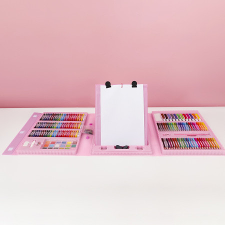 Set 208 Piese, Complet pentru Pictura si Desen, Cyrax, Tip Servieta, 3-12 Ani, 32.6 x 27.7 x 6 cm, Roz