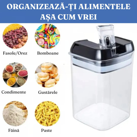 Set 7 Recipiente Organizare Alimente, Cyrax, Inchidere Etansa, Etichete Reutilizabile, Cupe Masurare, 4 Dimensiuni Diferite, din Plastic Dur, Transparent