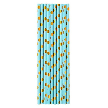 Set 10 Paie, Cyrax, din Hartie, 19.5 cm, Model cu Buline Aurii, Albastru