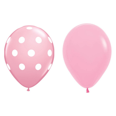 Set 10 Baloane din Latex, Cyrax, Model Party cu Buline si Simple, 30 cm, Roz, 2.8 g