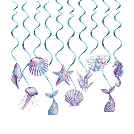 Set 8 Decoratiuni pentru Petrecere Sirena, Cyrax, Colectia Mermaid, Panglici Incluse, Multicolor