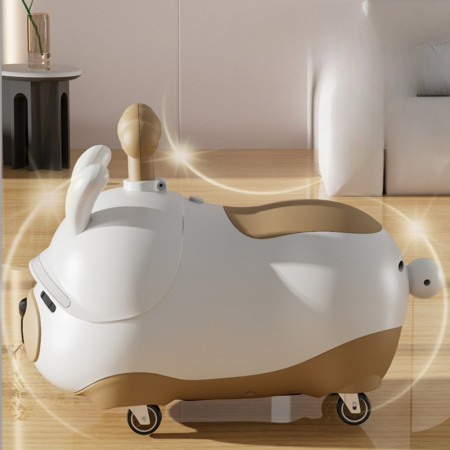 Masinuta Ride-On Cyrax, Sistem Anti-Rasturnare, Sistem de Lumini si Sunet, Bluetooth, 1-3 Ani, Model Catel, 43 x 33 x 26 cm, Alb - Maro