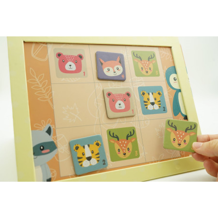 Cyrax Joc educativ Sudoku cu tablita magnetica, 32 de piese, cartonase cu animale, Verde